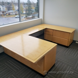 Birds Eye Maple U/C Suite Office Desk w/ Storage & Knee Space